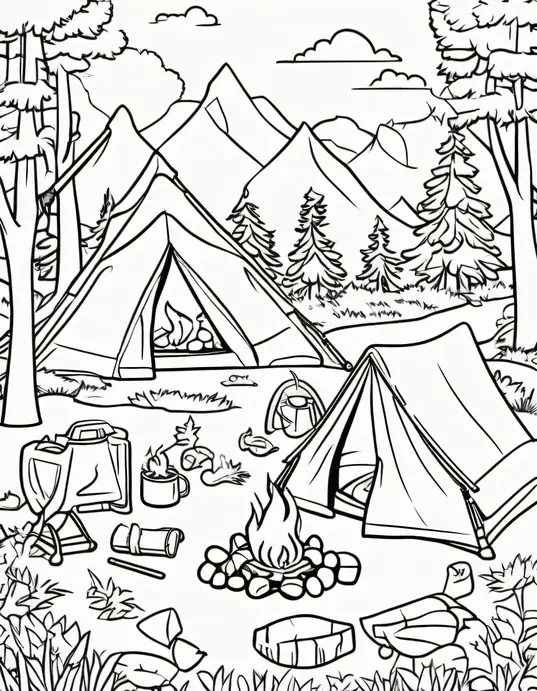 Exploring Forest Friends Campsite Coloring Page