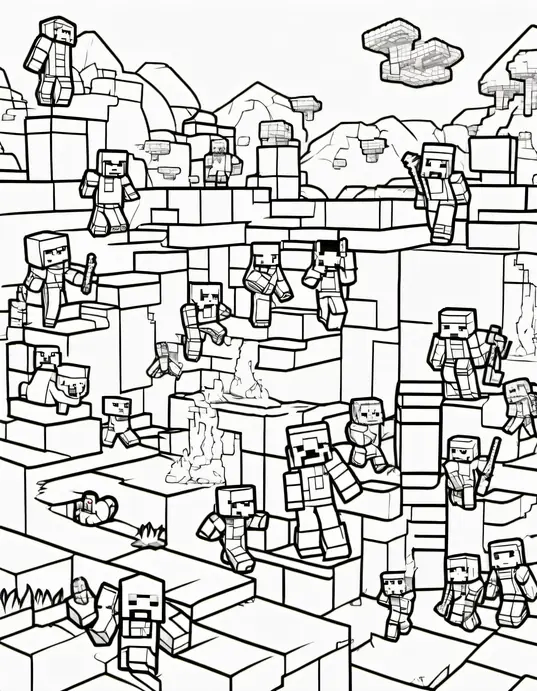Minecraft Cave Adventure Coloring Page