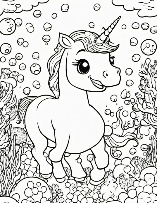 Color Magical Unicorn Monsters Underwater Scene