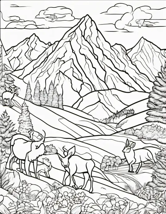 Colorful Alpine Animals Mountain Scene