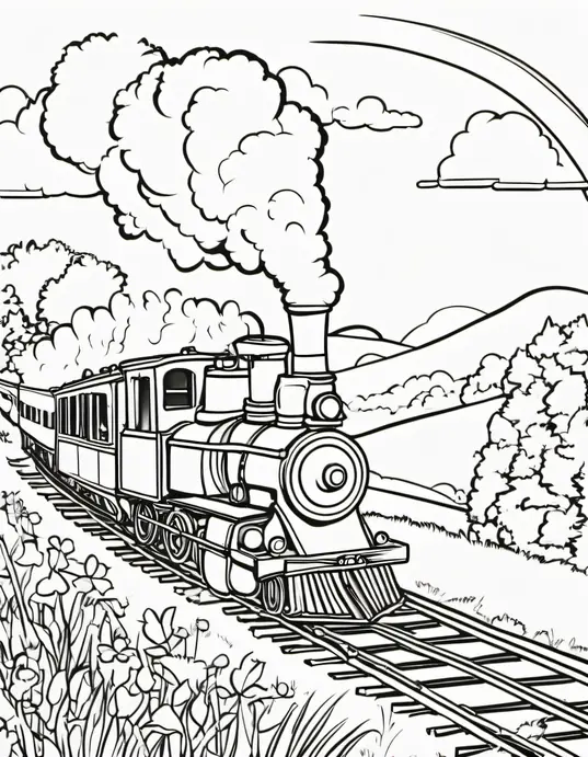 Color and Chug: Steam Train Journey Through a Rainbow Meadow