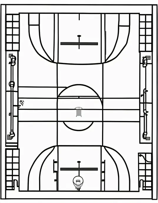 Colorful Hoops: Basketball Court Coloring Page