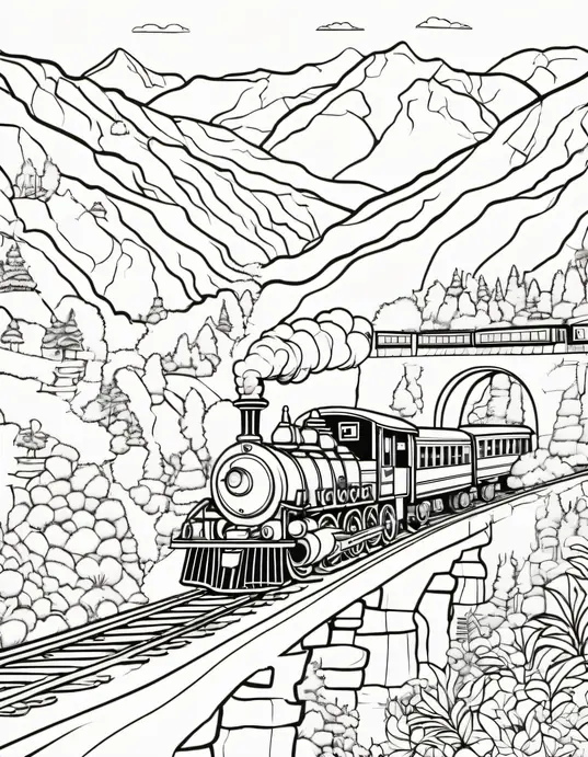 Colorful Steam Train Journey Through Mountain Tunnels