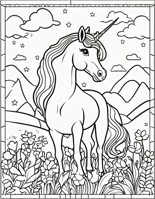 Colour a Magical Unicorn in the Rainbow Meadow