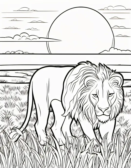 Exotic Lion Coloring Page in African Savannah