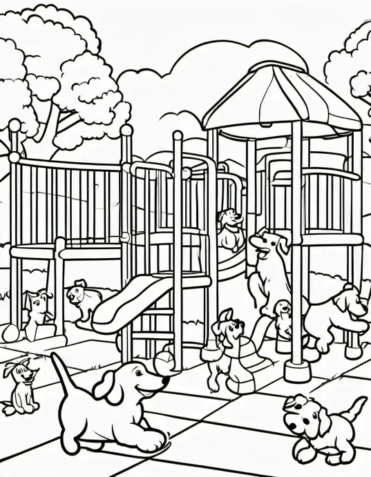 Puppy Playground Coloring Scene