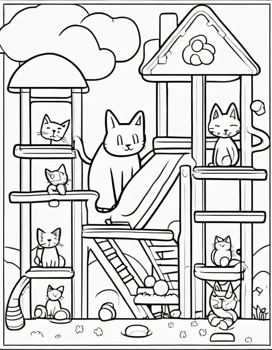 Colorful Cat Playground Scene for Kids