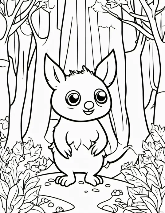 Spooky Forest Creature Coloring Scene