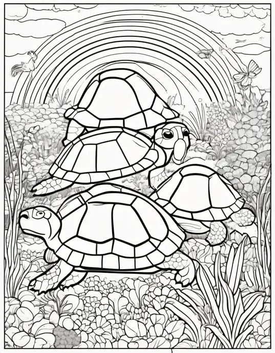 Color Turtles in Underwater Rainbow Garden