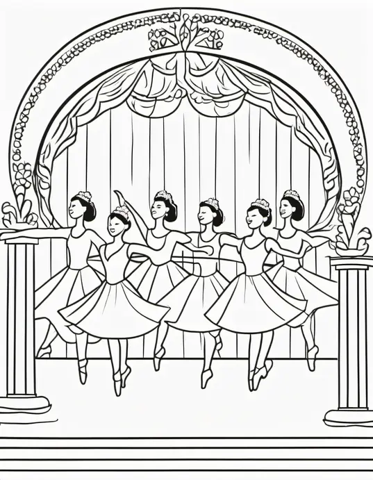 Whirling Ballet Dancers Coloring Scene