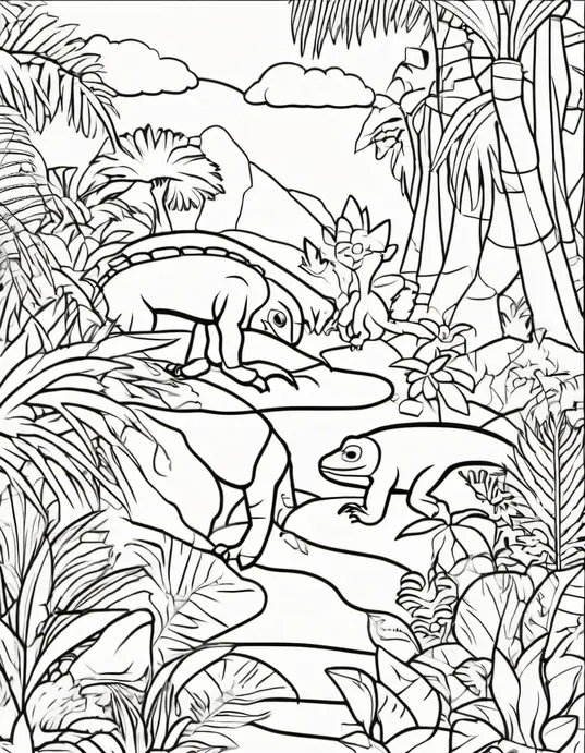 Color Reptile Rainforest Jungle Scene