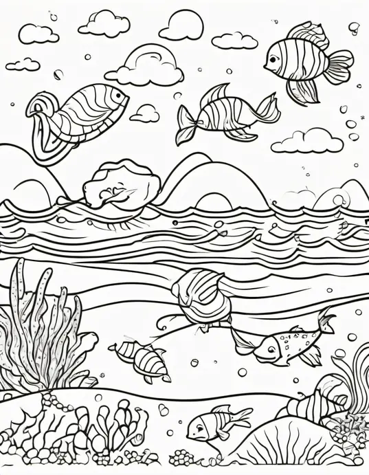 Sunny Beach Sea Creatures Coloring Fun