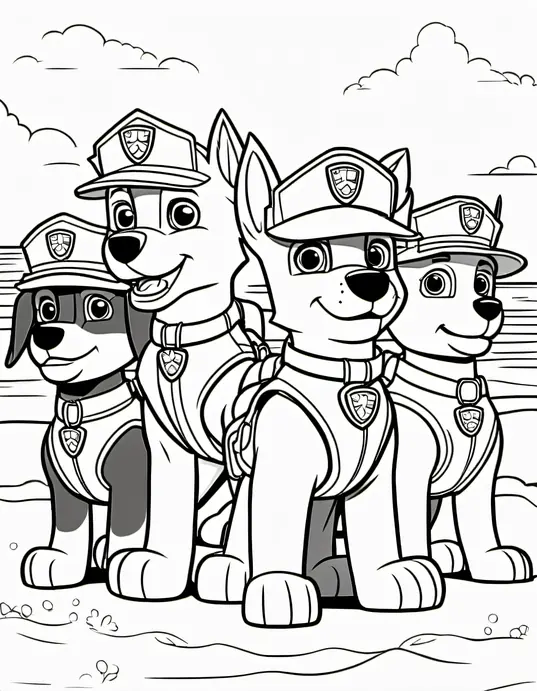 Paw Patrol Coloring Page: Rescue Pups in Beach Adventure
