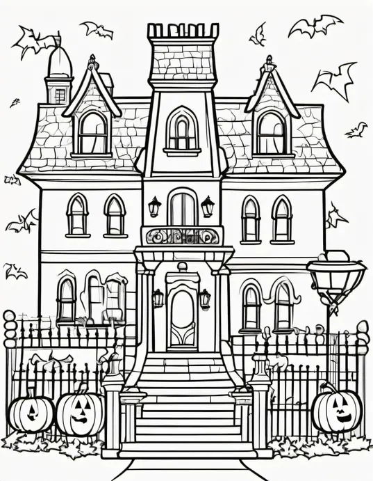 Spooktacular Ghost Mansion Coloring Page for Kids