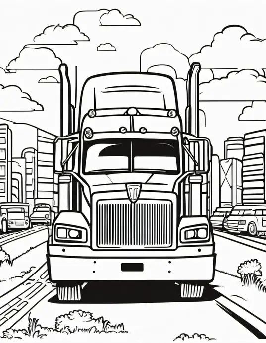 Vibrant Semi-Truck Coloring Scene for Kids