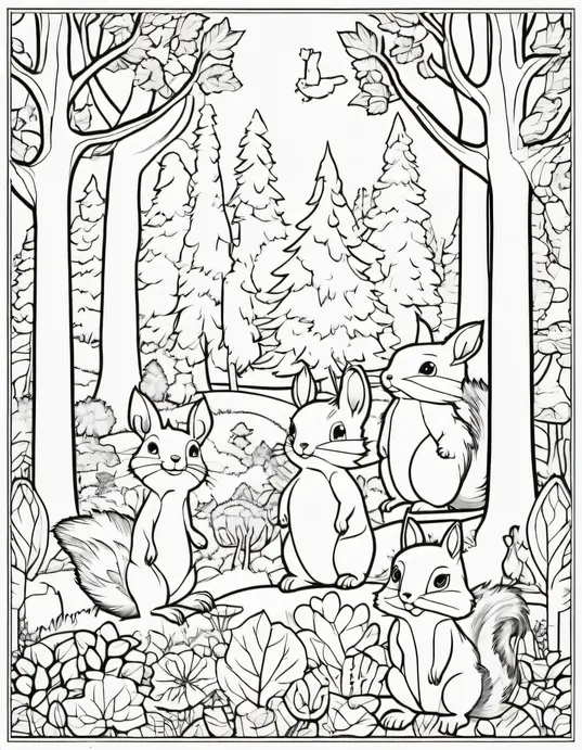Explore Whimsical Forest Friends Coloring Page