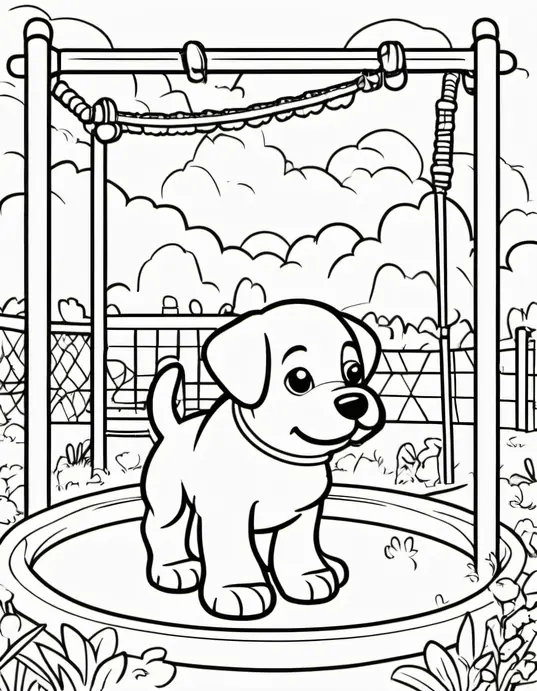 Colorful Puppy Playground Coloring Page