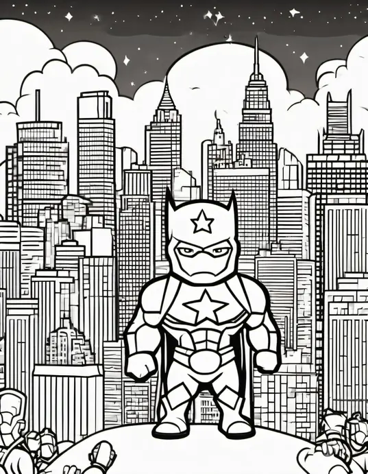Color Superhero City Skyline at Dusk