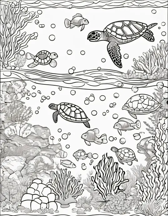 Colorful Underwater Turtle Friends Scene
