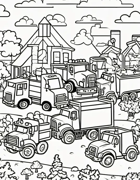 Coloring Trucks at Sunset Playground