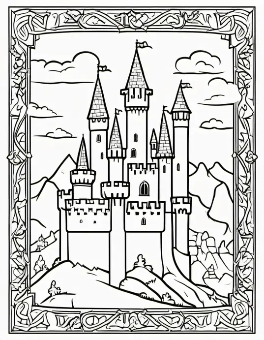 Medieval Castle Coloring Page: Knights and Dragons Fun!