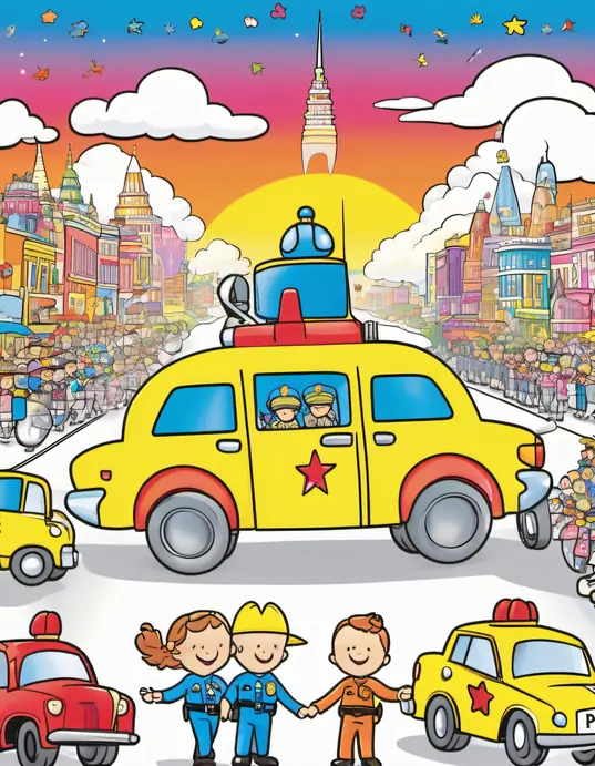 Color and Create: Police Car Parade in Rainbow Land
