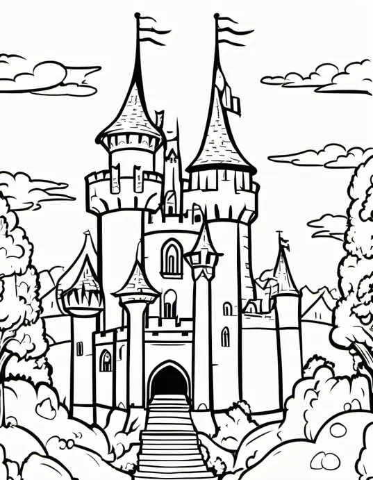 Magical Medieval Castle Coloring Page for Kids