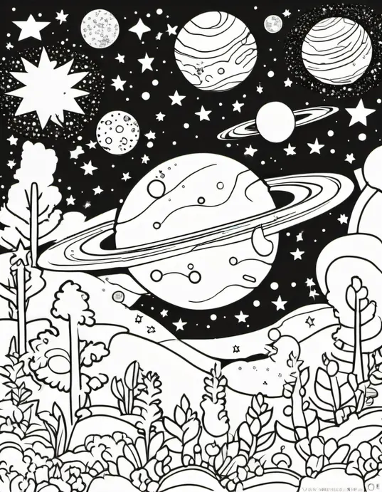 Color Stars: Glitter Galaxy Coloring Page