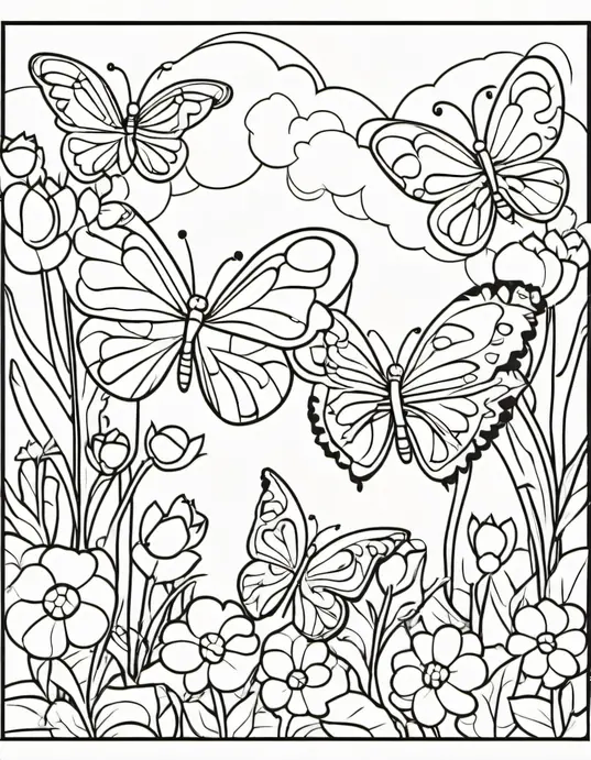 Color and Discover Heart-Shaped Butterflies Garden