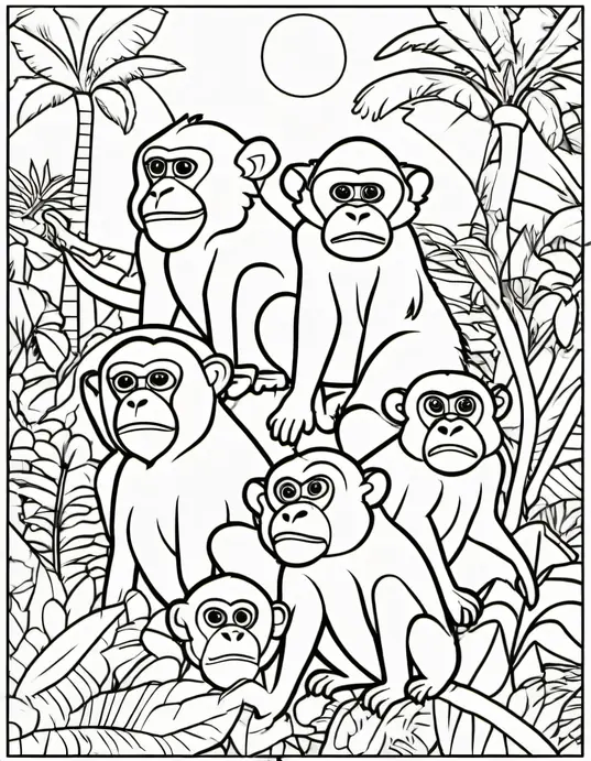 Exotic Jungle Monkey Coloring Scene