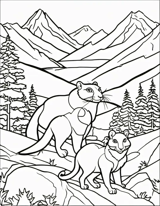 Colorful Alpine Animals Mountain Scene for Kids