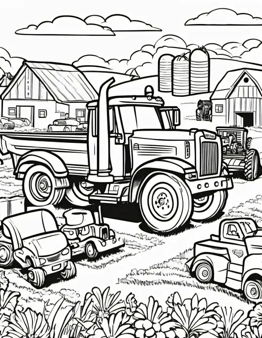 Truck and Tractor Farm Coloring Page
