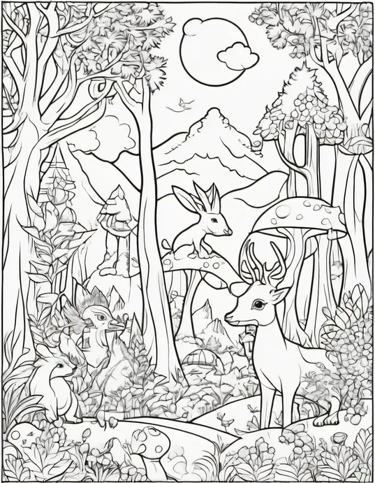 Enchanted Forest Coloring Scene for Kids