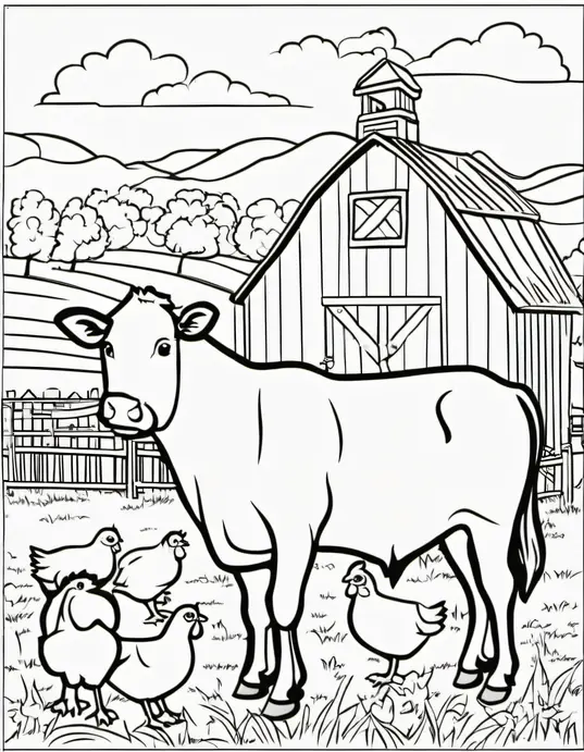 Exciting Barn Yard Coloring Page: Cute Farm Animal Friends