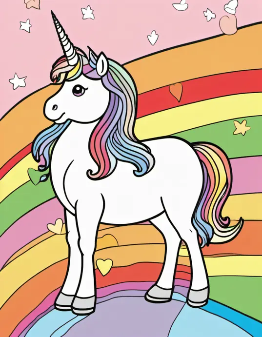 Heart-Shaped Rainbow Unicorn Coloring Page for Valentine's Day