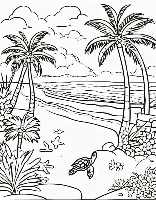 Sunny Beach Coloring Scene for Kids