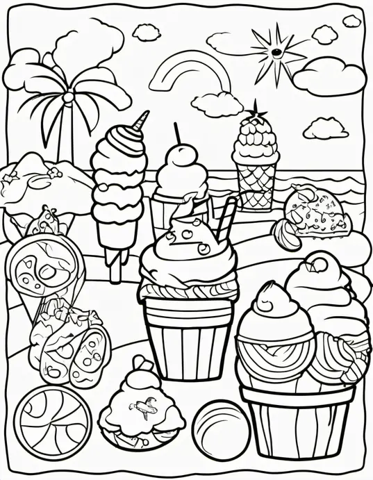 Colorful Ice Cream Beach Party Scene for Kids