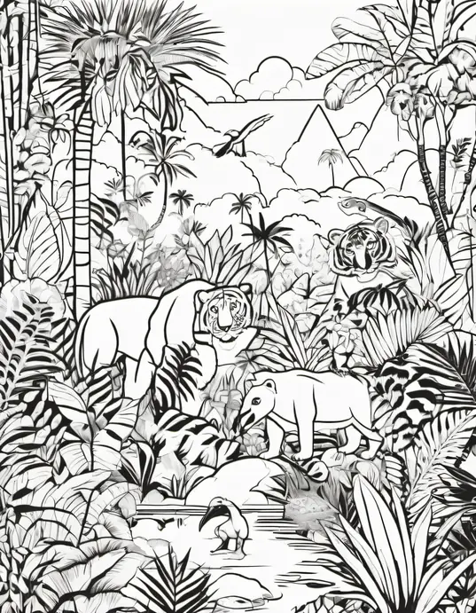 Exotic Jungle Animal Coloring Page