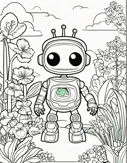 Colorful Alien Robot Garden Adventure