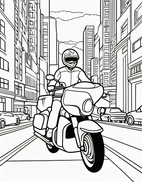 Vibrant Motorcycle Ride Coloring Scene for Kids