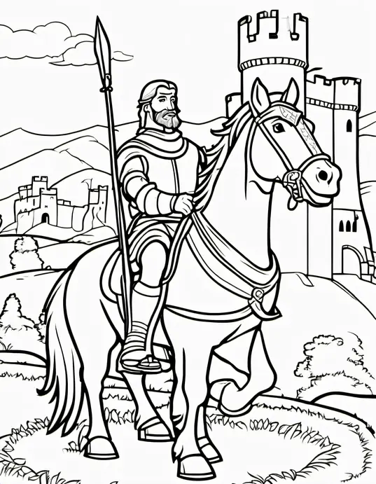Medieval Knight Coloring Page: Castle Playtime Fun