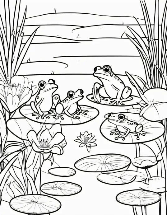 Colorful Swamp Frog Pond Scene for Kids