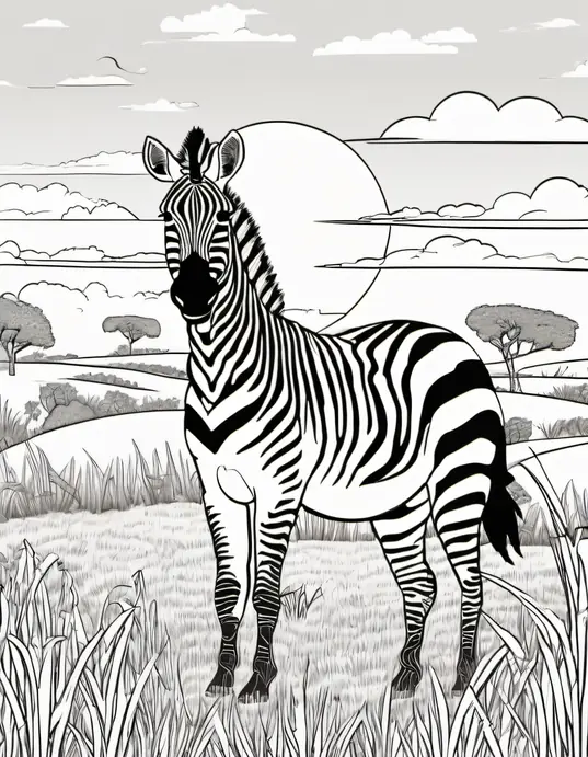 Color Zebra Stripes in African Savannah Scene