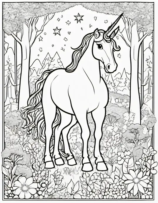 Magical Unicorn Forest Coloring Page