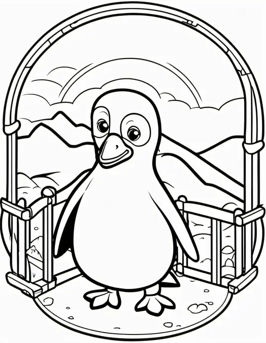 Penguin Playground Coloring Page for Kids