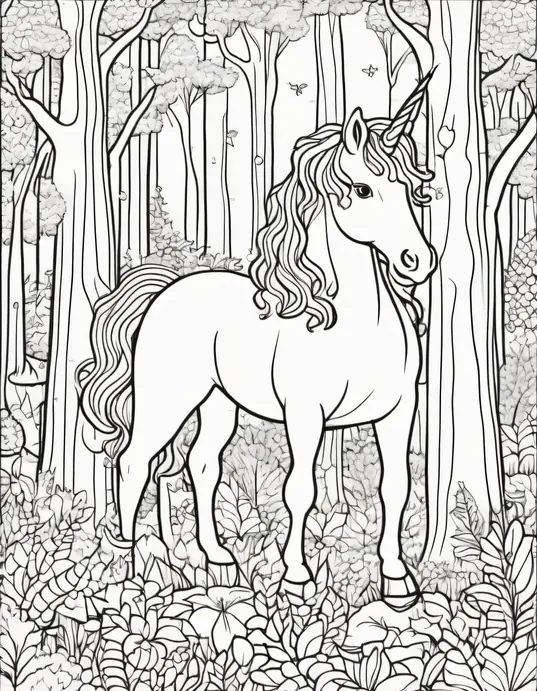 Enchanting Unicorn Forest Coloring Page