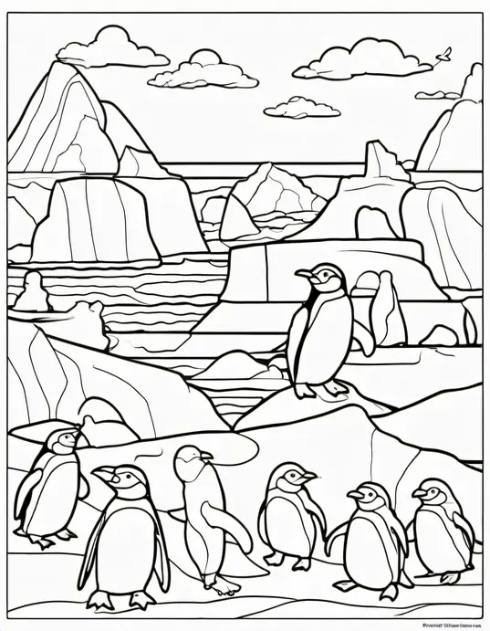 Pixely Penguin Paradise Coloring Page