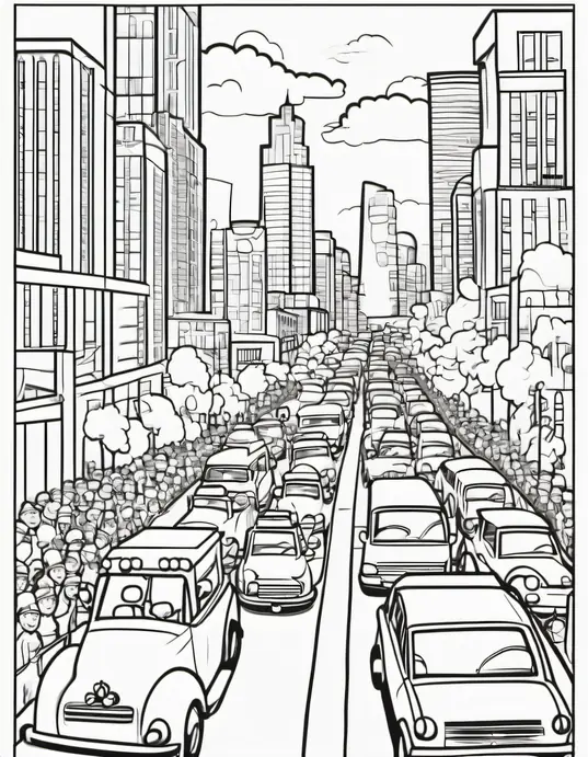 Color and Explore: City Car Parade Scene