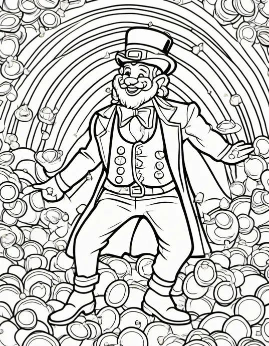 Leprechaun Rainbow Coloring Scene for Kids