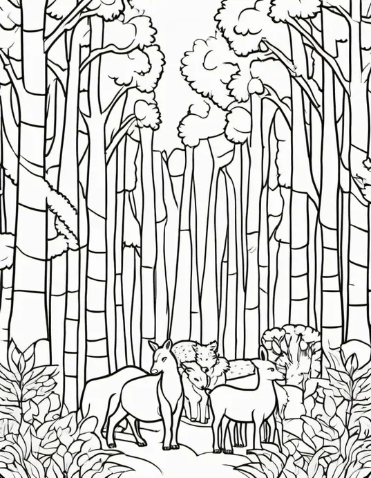 Sunny Forest Tree Coloring Scene